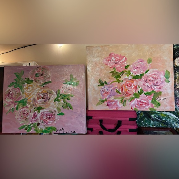 Lilybeth Other - 2 beautiful Floral Acrylic Painting 16”x20”each on canvas signed